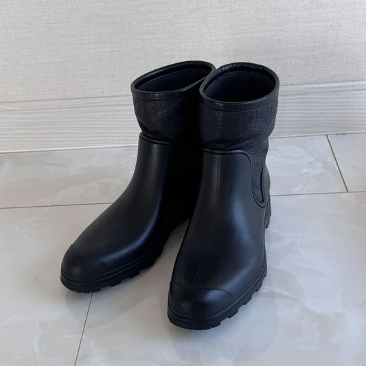 GUCCI Short Rain Boots Shoes GG EU 36.5 US 6.5 Black Authentic