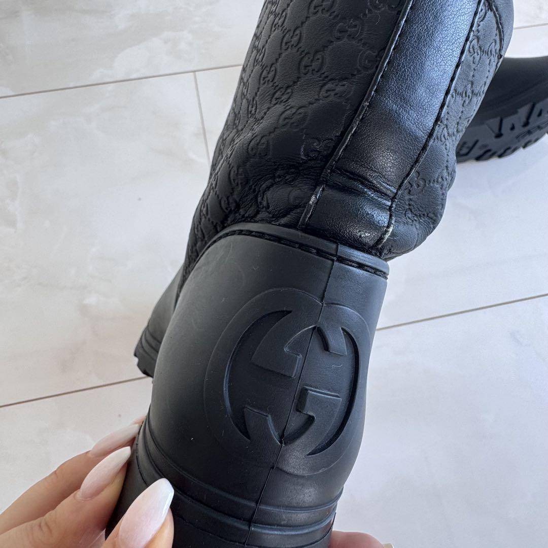 GUCCI Short Rain Boots Shoes GG EU 36.5 US 6.5 Black Authentic