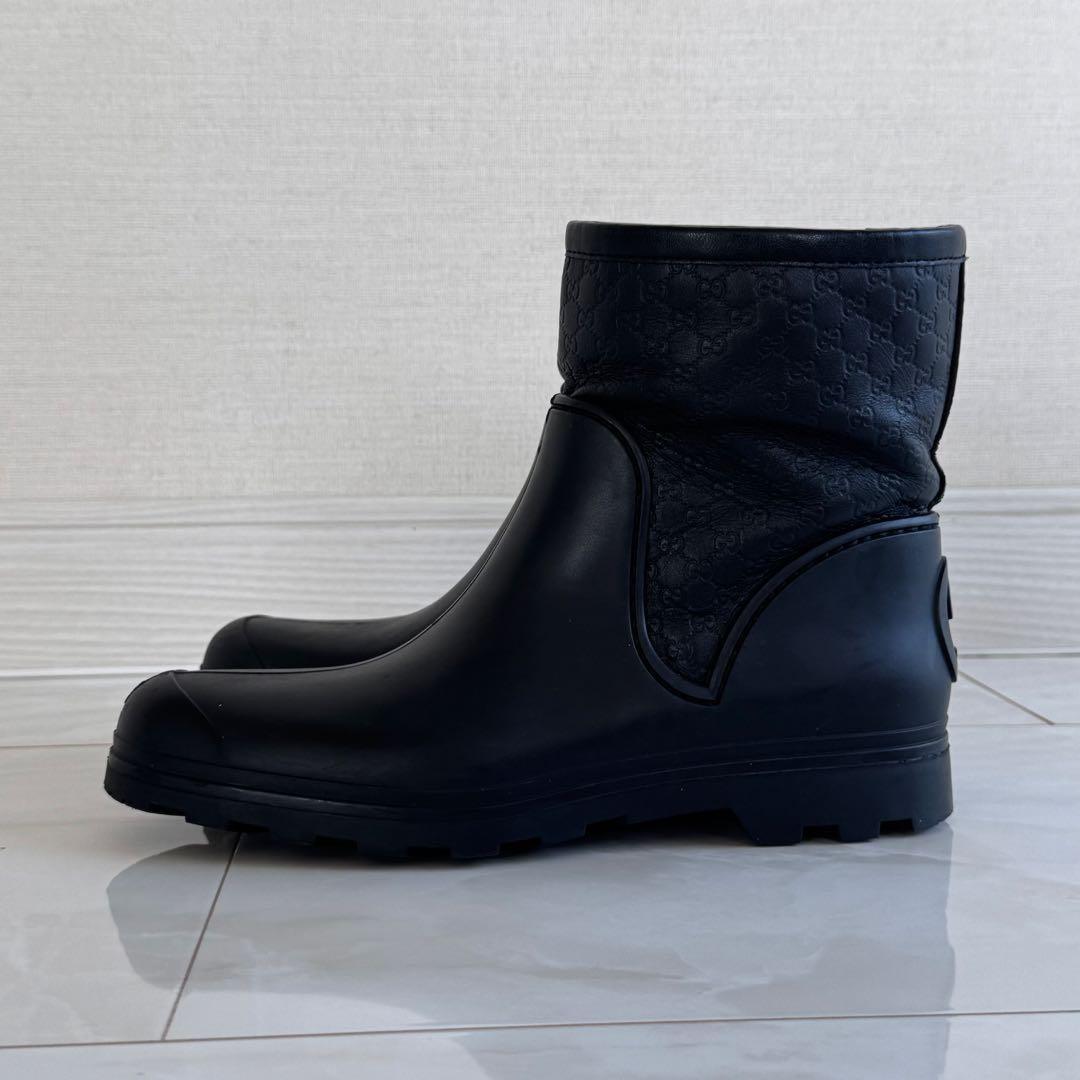 GUCCI Short Rain Boots Shoes GG EU 36.5 US 6.5 Black Authentic