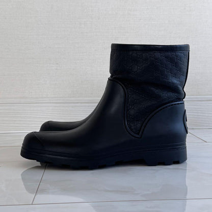 GUCCI Short Rain Boots Shoes GG EU 36.5 US 6.5 Black Authentic