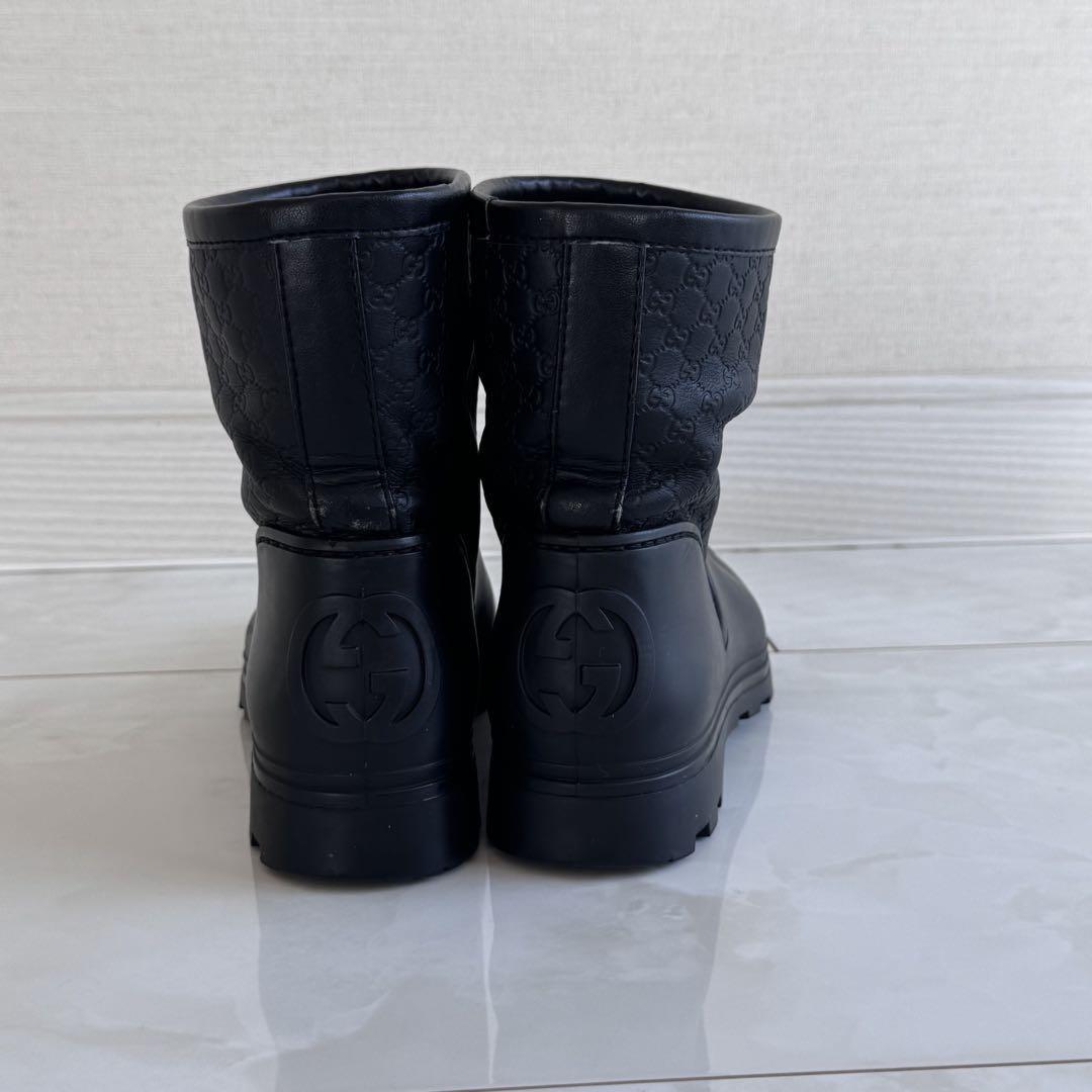 GUCCI Short Rain Boots Shoes GG EU 36.5 US 6.5 Black Authentic