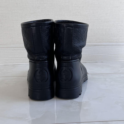 GUCCI Short Rain Boots Shoes GG EU 36.5 US 6.5 Black Authentic