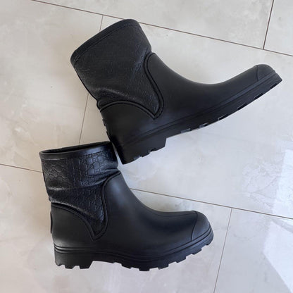 GUCCI Short Rain Boots Shoes GG EU 36.5 US 6.5 Black Authentic