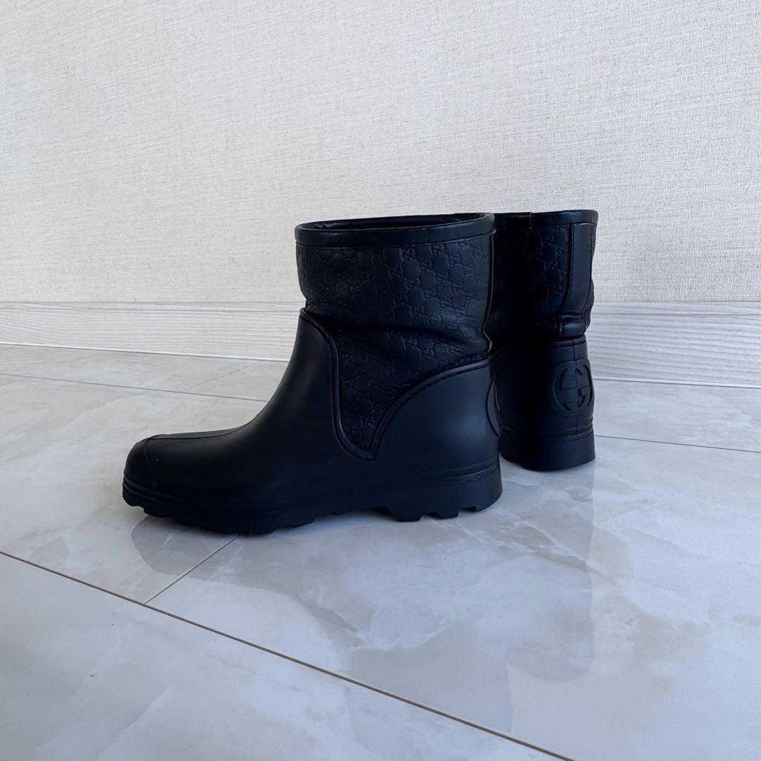 GUCCI Short Rain Boots Shoes GG EU 36.5 US 6.5 Black Authentic