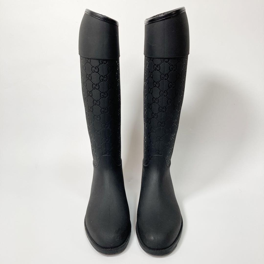 GUCCI Long Rain Boots Shoes GG EU 36 US 6 Black Authentic