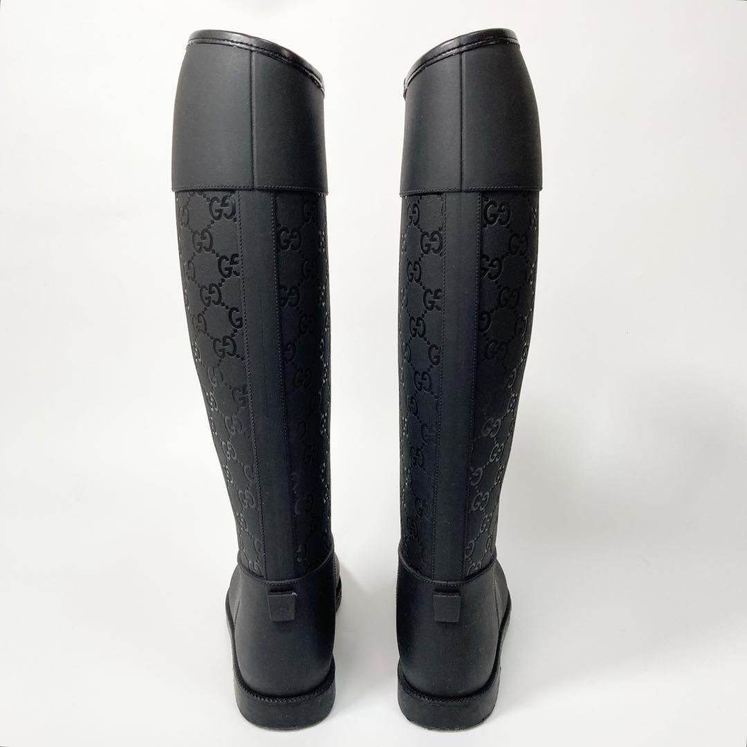 GUCCI Long Rain Boots Shoes GG EU 36 US 6 Black Authentic