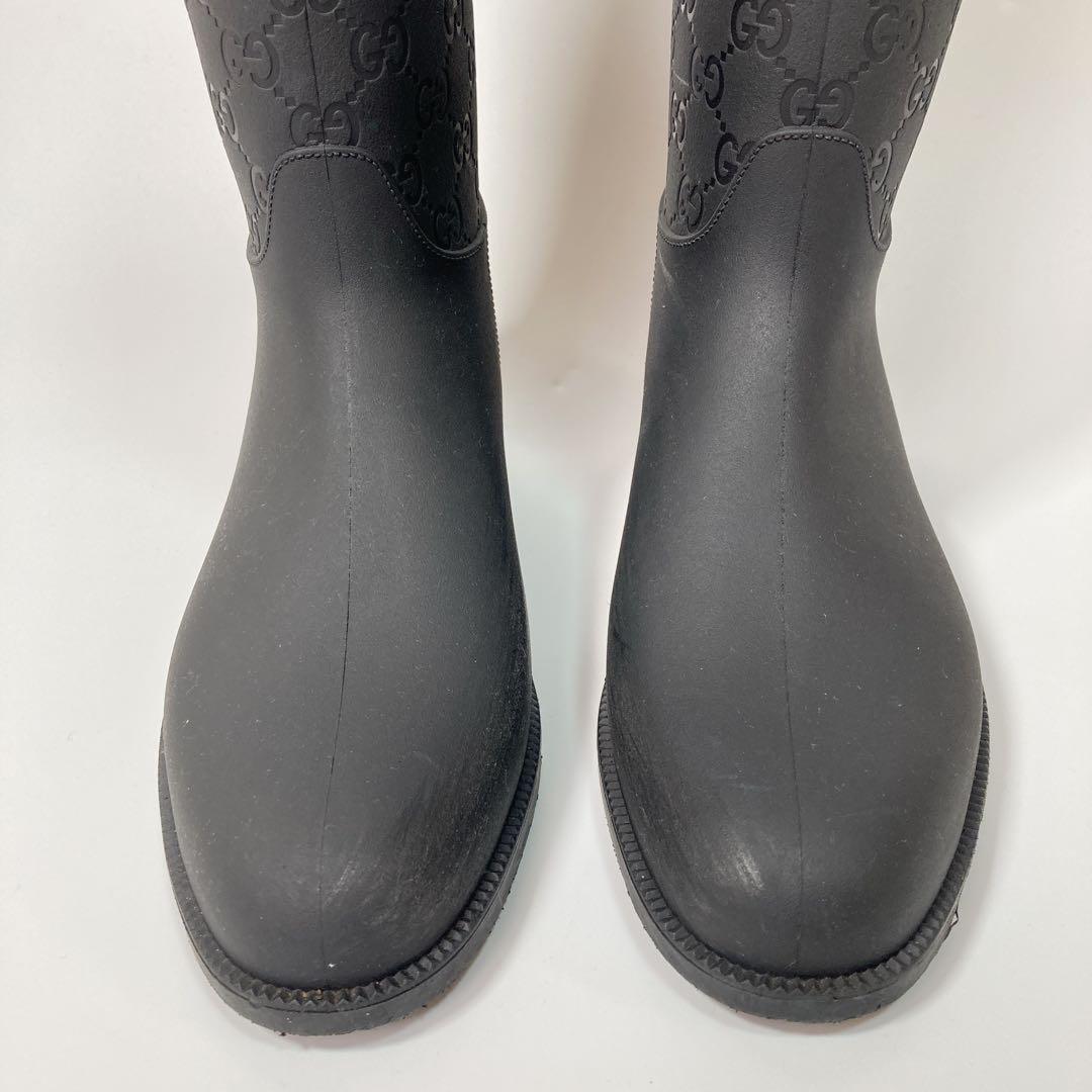 GUCCI Long Rain Boots Shoes GG EU 36 US 6 Black Authentic