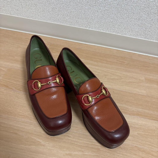 GUCCI Loafers Shoes Horse Bit EU 37 US 7 Red Brown Authentic