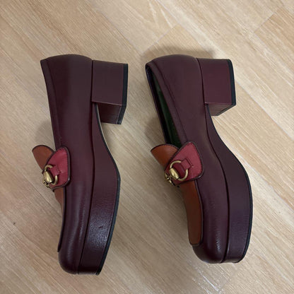 GUCCI Loafers Shoes Horse Bit EU 37 US 7 Red Brown Authentic