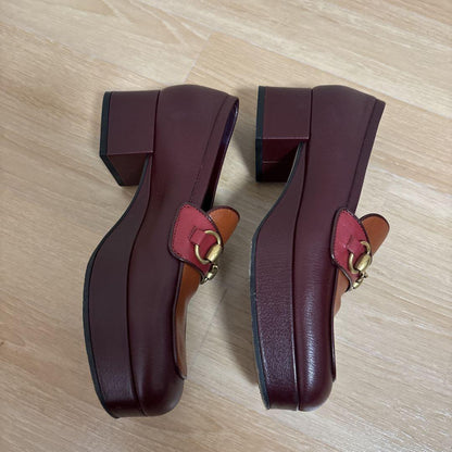 GUCCI Loafers Shoes Horse Bit EU 37 US 7 Red Brown Authentic