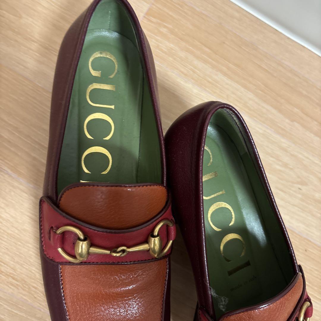 GUCCI Loafers Shoes Horse Bit EU 37 US 7 Red Brown Authentic