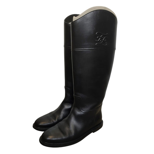 FENDI Karligraphy Long Boots Shoes EU 38 US 8 Black Authentic