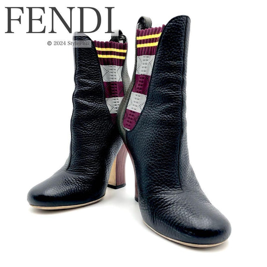 FENDI Short Boots Shoes EU 36 US 6 Leather Black Gray Authentic