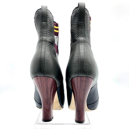 FENDI Short Boots Shoes EU 36 US 6 Leather Black Gray Authentic