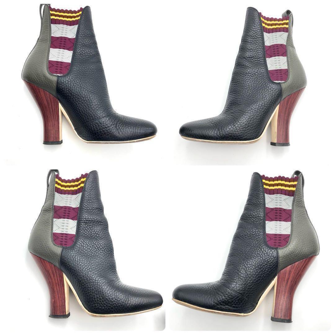 FENDI Short Boots Shoes EU 36 US 6 Leather Black Gray Authentic