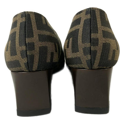 FENDI Shoes Pumps Heel FF Zucca EU 37 US 7 Jacquard Leather Brown Authentic
