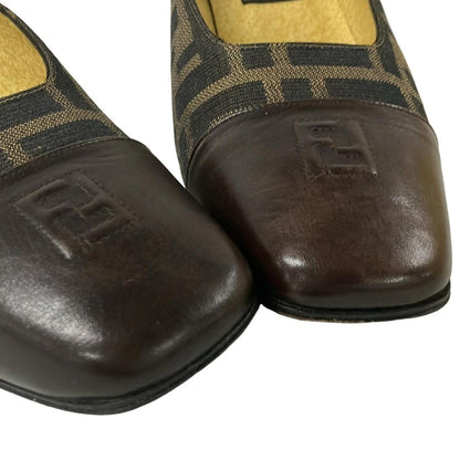 FENDI Shoes Pumps Heel FF Zucca EU 37 US 7 Jacquard Leather Brown Authentic