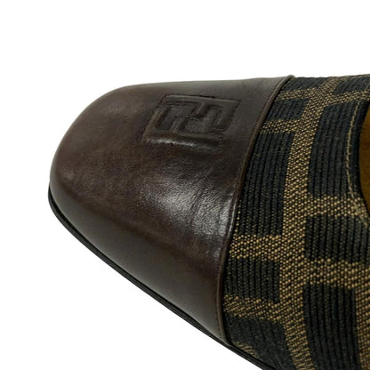 FENDI Shoes Pumps Heel FF Zucca EU 37 US 7 Jacquard Leather Brown Authentic