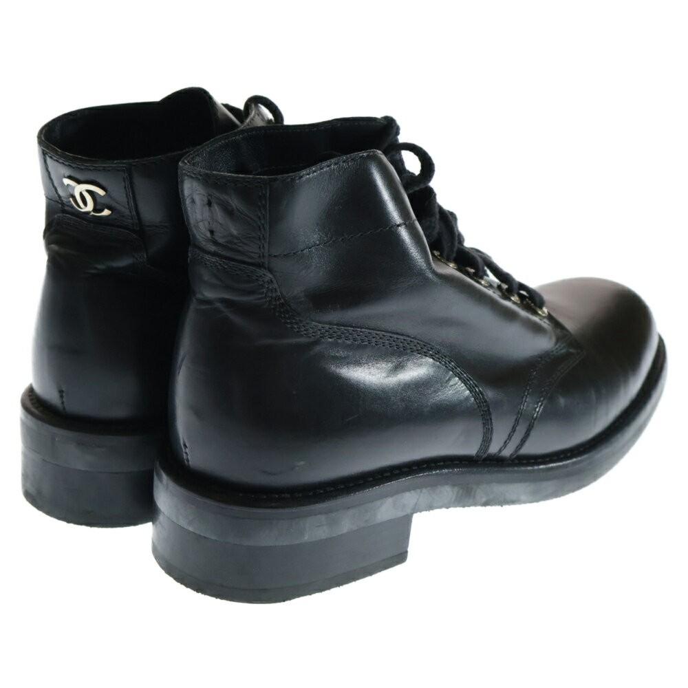 CHANEL Boots Shoes Cocomark EU 38 US 8 Leather Black Authentic