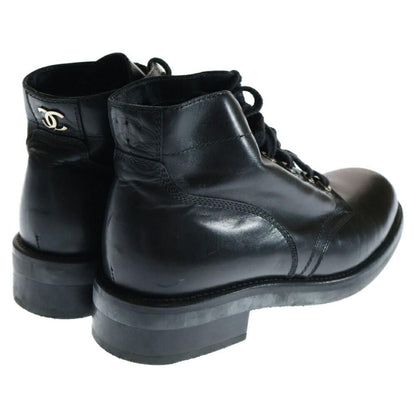 CHANEL Boots Shoes Cocomark EU 38 US 8 Leather Black Authentic