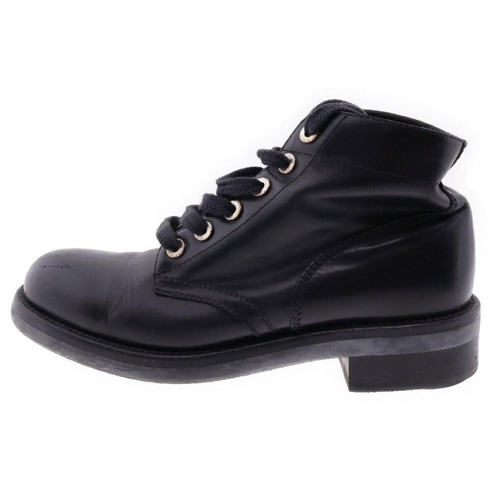 CHANEL Boots Shoes Cocomark EU 38 US 8 Leather Black Authentic