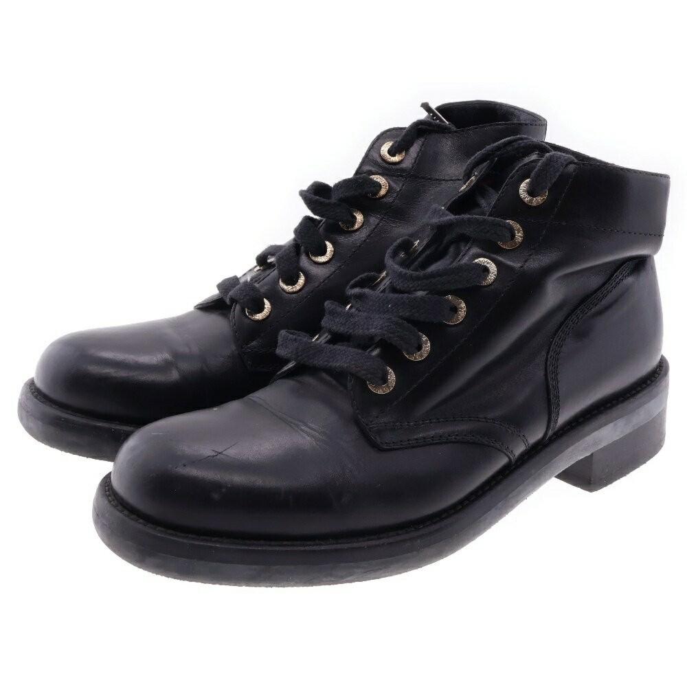 CHANEL Boots Shoes Cocomark EU 38 US 8 Leather Black Authentic