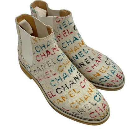CHANEL Boots Shoes Logo EU 35.5 US 5.5 Canvas Multicolor Authentic