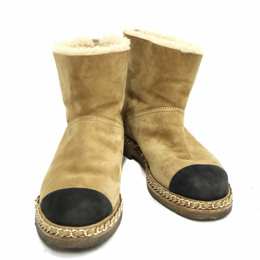 CHANEL Mouton Boots Shoes EU 39 US 9 Brown Authentic