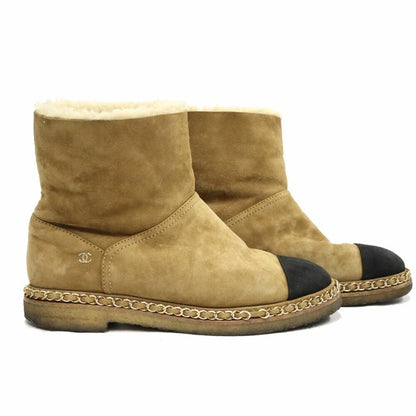 CHANEL Mouton Boots Shoes EU 39 US 9 Brown Authentic