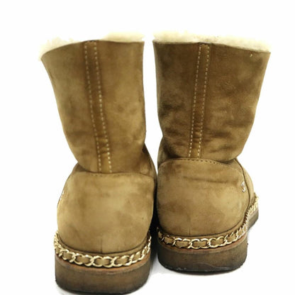 CHANEL Mouton Boots Shoes EU 39 US 9 Brown Authentic