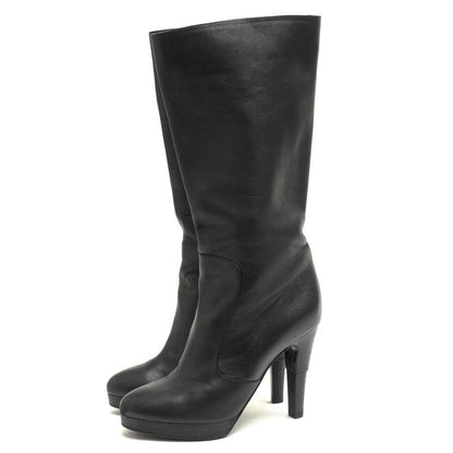 CHANEL Long Boots Shoes Cocomark EU 36 US 6 Leather Black Authentic