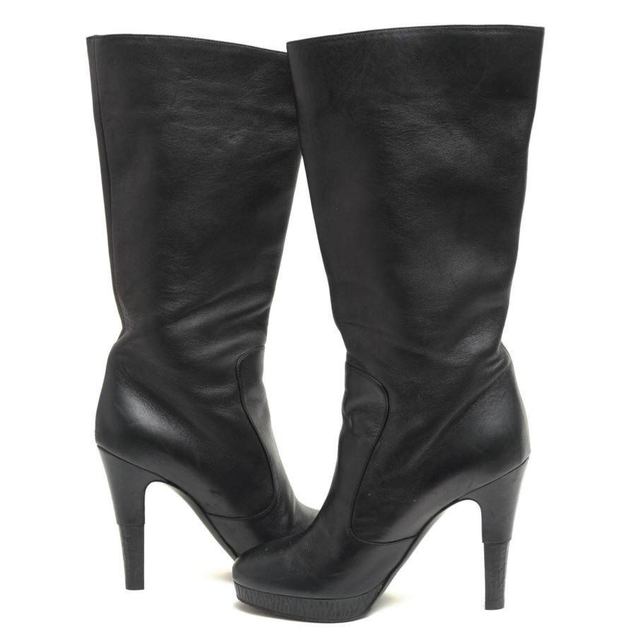 CHANEL Long Boots Shoes Cocomark EU 36 US 6 Leather Black Authentic