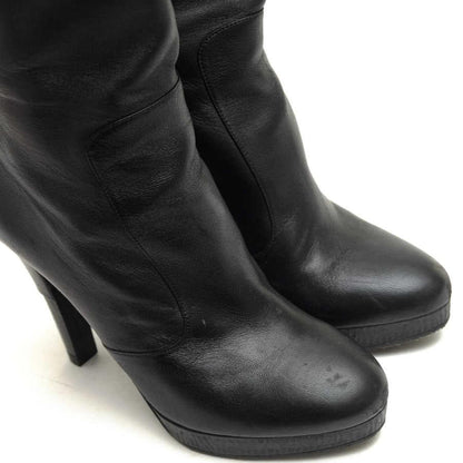 CHANEL Long Boots Shoes Cocomark EU 36 US 6 Leather Black Authentic