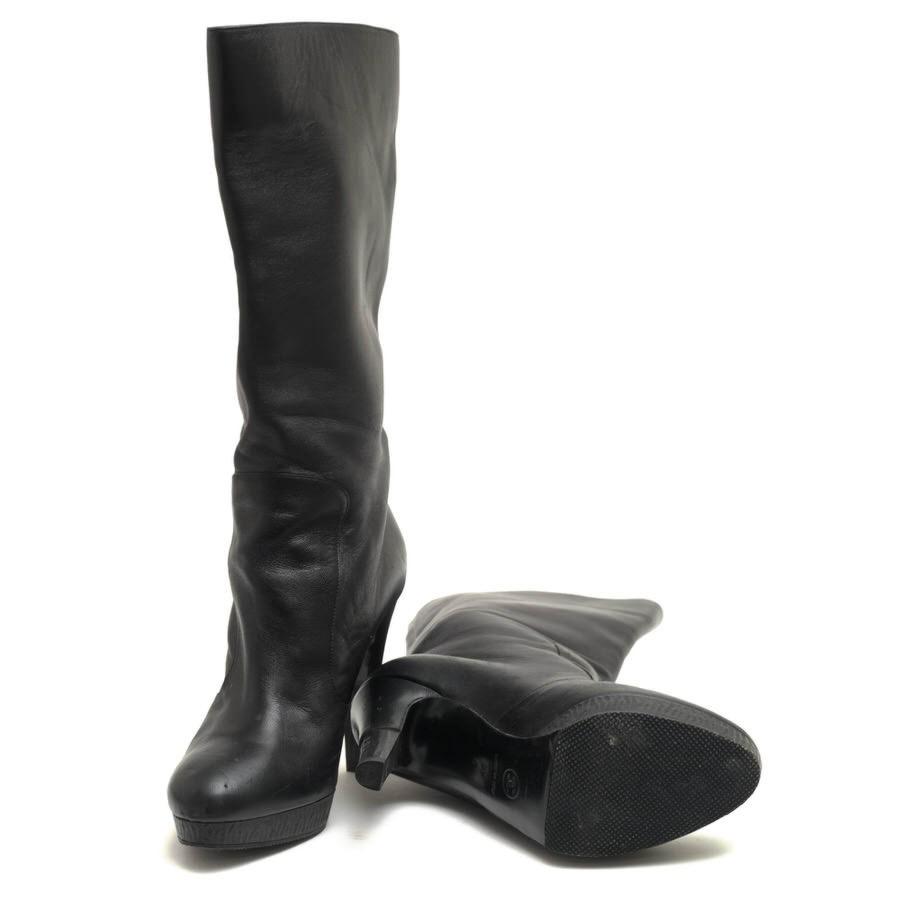 CHANEL Long Boots Shoes Cocomark EU 36 US 6 Leather Black Authentic
