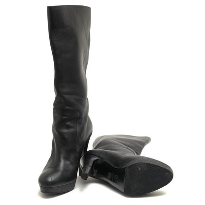 CHANEL Long Boots Shoes Cocomark EU 36 US 6 Leather Black Authentic