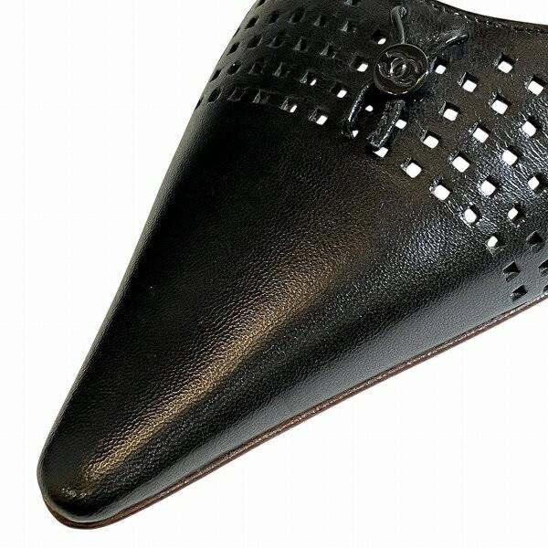 CHANEL Shoes Pumps Heel EU 36.5 US 6.5 Leather Black Authentic