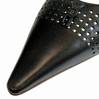 CHANEL Shoes Pumps Heel EU 36.5 US 6.5 Leather Black Authentic