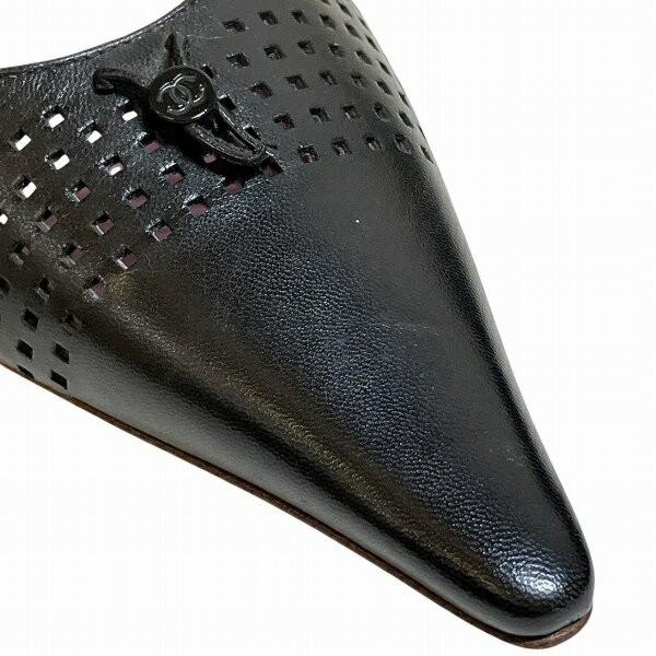 CHANEL Shoes Pumps Heel EU 36.5 US 6.5 Leather Black Authentic