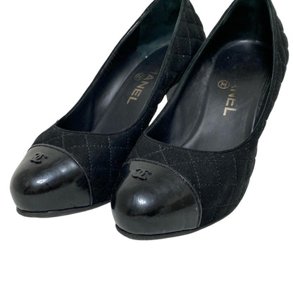 CHANEL Shoes Pumps Heel Cocomark EU 36 US 6 Suede Patent Leather Black Authentic