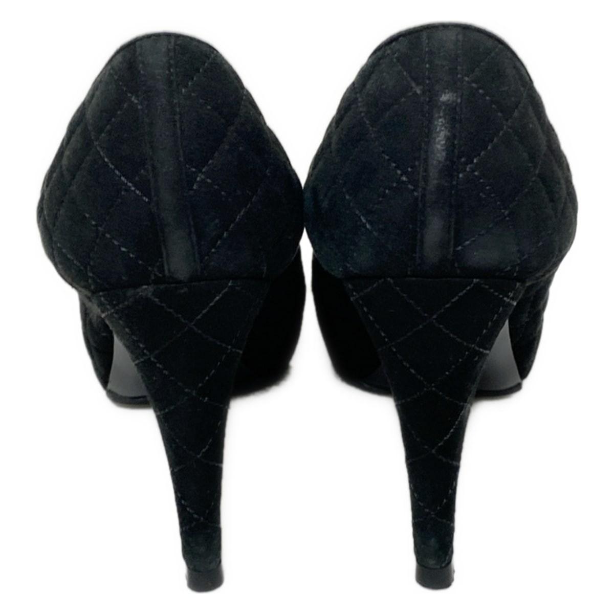 CHANEL Shoes Pumps Heel Cocomark EU 36 US 6 Suede Patent Leather Black Authentic