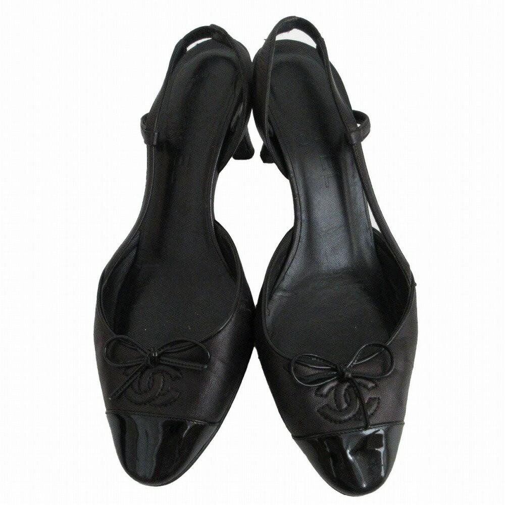 CHANEL Shoes Pumps Heel Cocomark EU 36 US 6 Black Authentic