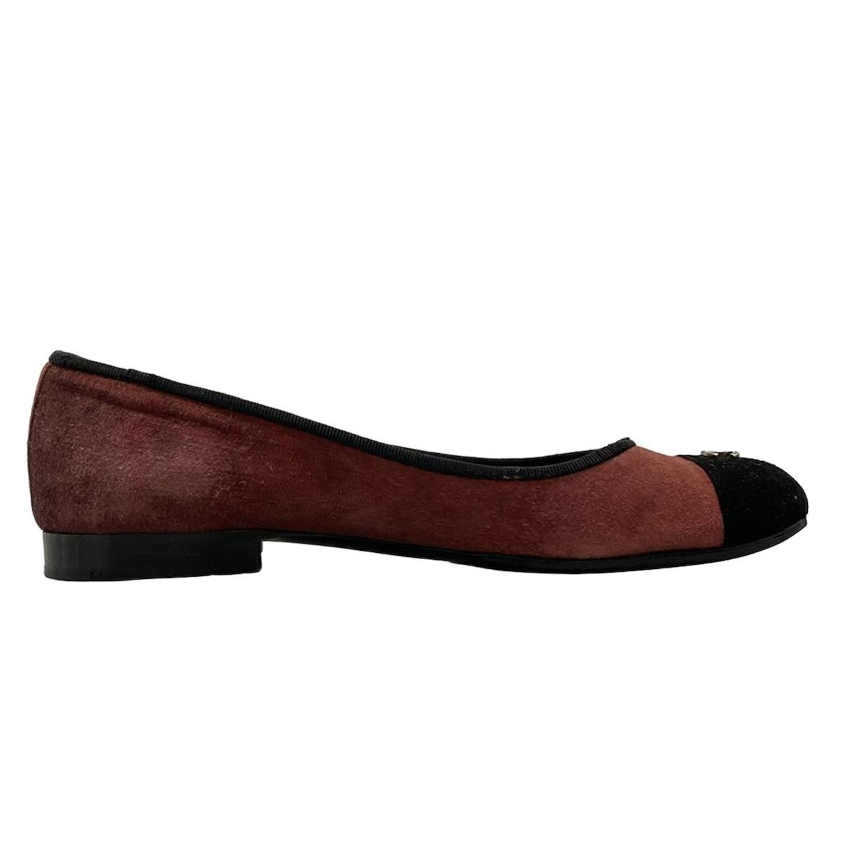 CHANEL Shoes Pumps Heel Cocomark EU 37.5 US 7.5 Suede Red Black Authentic
