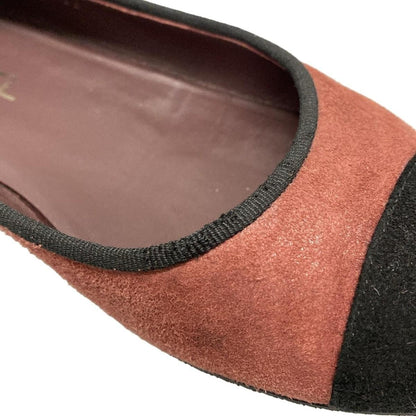 CHANEL Shoes Pumps Heel Cocomark EU 37.5 US 7.5 Suede Red Black Authentic
