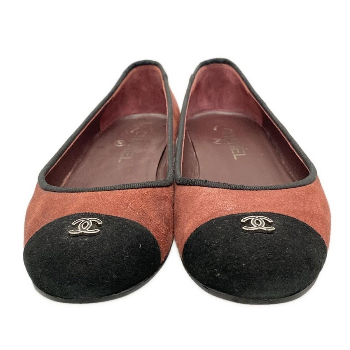 CHANEL Shoes Pumps Heel Cocomark EU 37.5 US 7.5 Suede Red Black Authentic