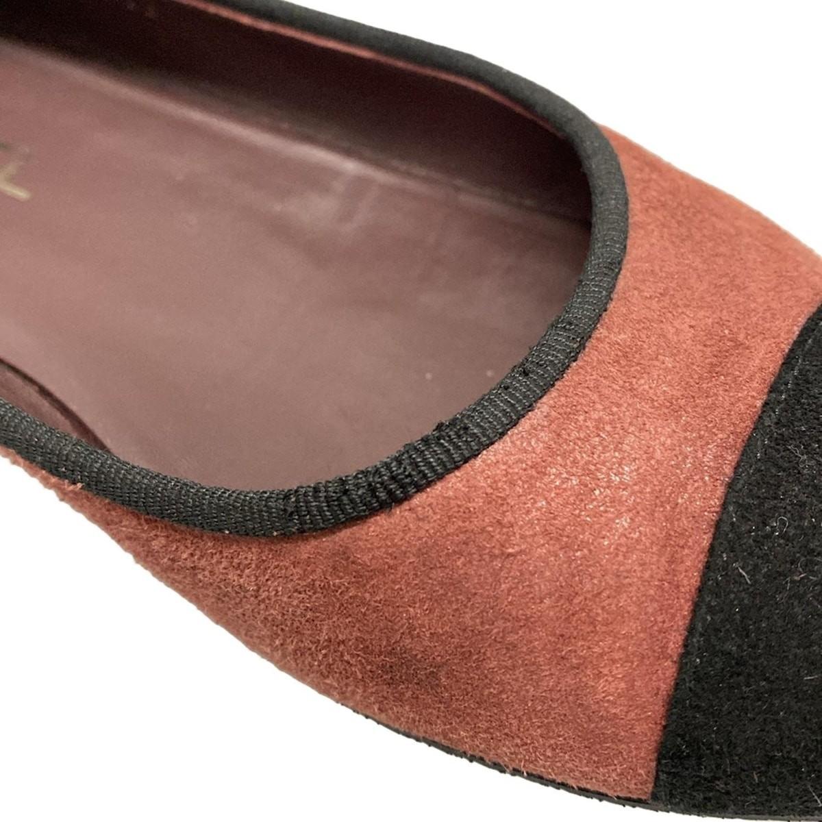 CHANEL Shoes Pumps Heel Cocomark EU 37.5 US 7.5 Suede Red Black Authentic