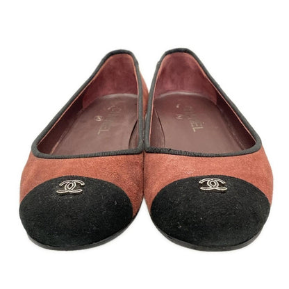 CHANEL Shoes Pumps Heel Cocomark EU 37.5 US 7.5 Suede Red Black Authentic