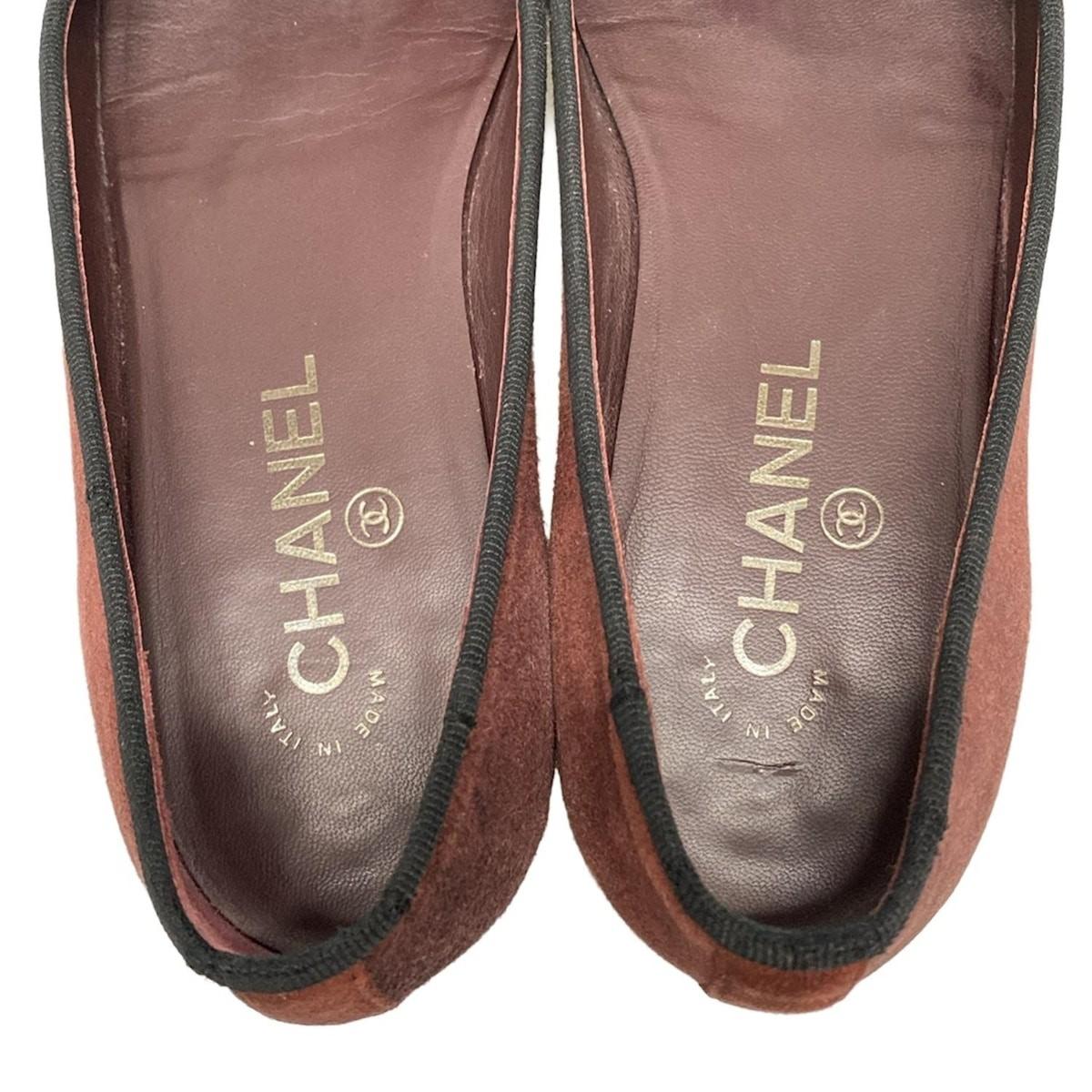 CHANEL Shoes Pumps Heel Cocomark EU 37.5 US 7.5 Suede Red Black Authentic