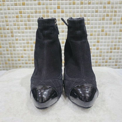 CHANEL Short Boots Shoes Cocomark EU 37.5 US 7.5 Suede Leather Black Authentic
