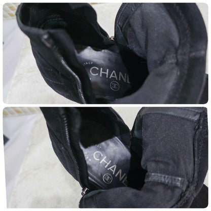CHANEL Short Boots Shoes Cocomark EU 37.5 US 7.5 Suede Leather Black Authentic