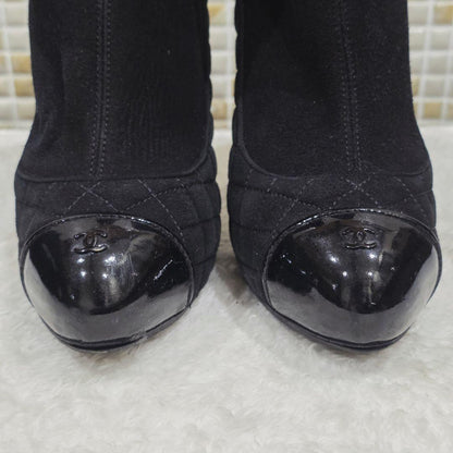 CHANEL Short Boots Shoes Cocomark EU 37.5 US 7.5 Suede Leather Black Authentic